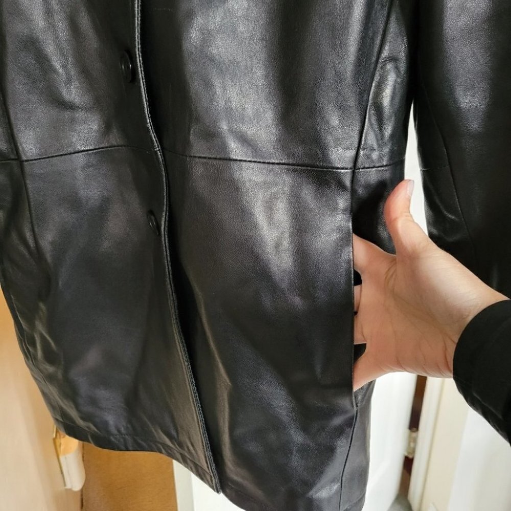 90s y2k vintage Leather blazer  jacket oversized small - Picture 11 of 14